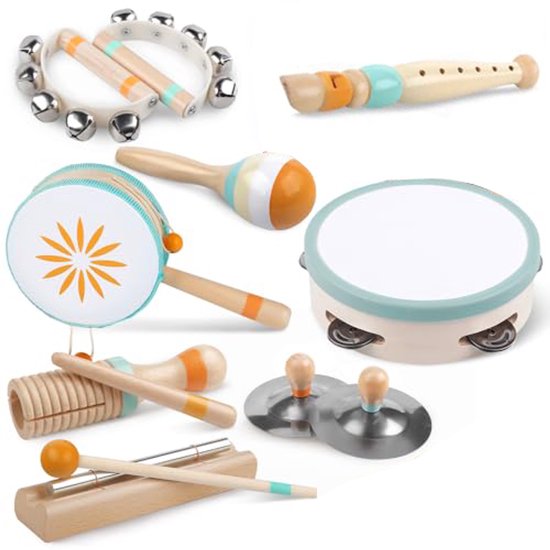 8-delige set baby-muziekinstrumenten - Montessori-muziekspeelgoed voor peuters van 1-3 jaar, houten percussie-instrumentenset, educatief muziekspeelgoed voor kleuters, cadeaus voor jongens en meisjes van Merkloos