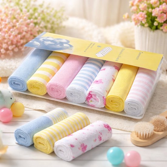 8-delige Set Wasdoekjes & Gezichtswas Handdoeken - Zachte Microvezel / Katoen - Multifunctioneel Baby- & Gezichtsdoek - 20×20 cm van Merkloos