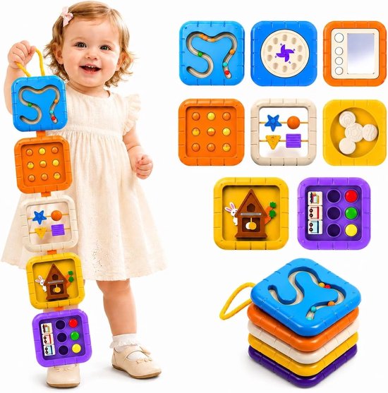 8-in-1 Busy Board Montessori Speelgoed - Activiteiten Kubus - Sensorisch Reisspeelgoed voor Baby & Peuter - Fijne Motoriek & Cognitieve Ontwikkeling - Kraamcadeau Sensorisch Speelgoed 1-3 Jaa