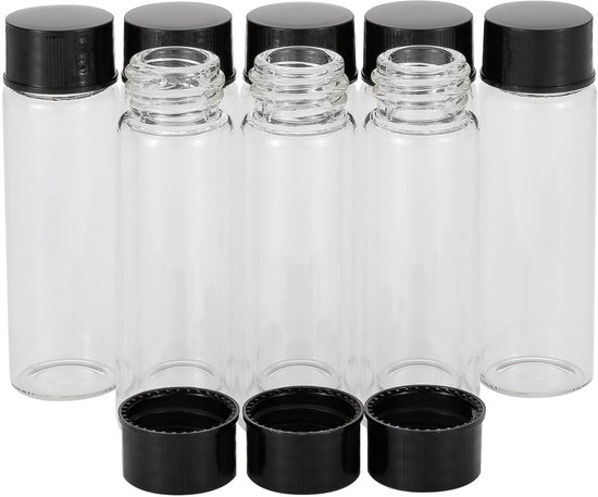 8 pack 15ml (1/2oz) Clear Glass Bottles Monster Glass Bottles with Plastic Screw Black Cap Transparent Lab Vials Lab - ShopVlot