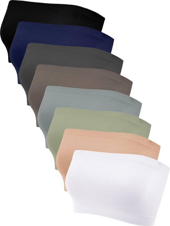 8 stuks bandeau top voor vrouwen, strapless tube tops, niet-gewatteerde bandue beha, naadloze bralettes, rekbare sportbando-beha