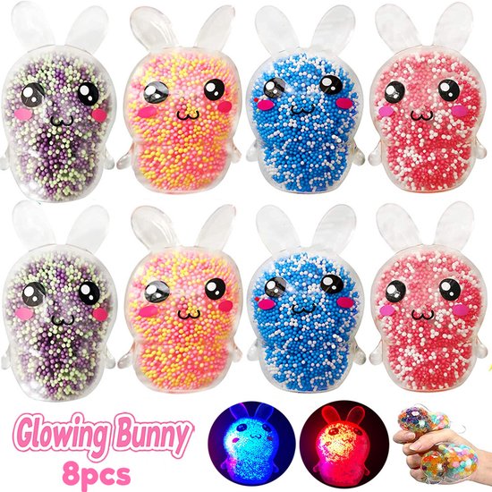 8 stuks lichtgevende squishy konijntjes - paasmandjesvullers - stressverlichtend speelgoed voor kinderen - paaseierenvullers - langzaam stijgende stressballen in de vorm van konijntjes - voor goodiebags en paasmandjes (willekeurige kleur) van Merkloos