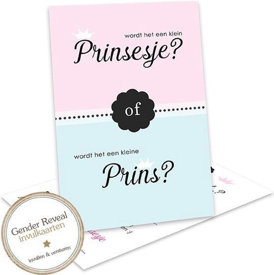 8st. Baby Gender Reveal uitnodigingen GR003 - Gender reveal party - Gender reveal - Babyshower - Invulkaarten - kaarten met enveloppen - Een Jongen of een Meisje? - Babyshower kaarten - Gender Reveal invite - uitnodigingskaarten van Partydeco