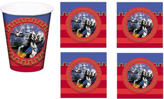 8x Bekers ridder250ml + 4x Pak servetten ridder van $