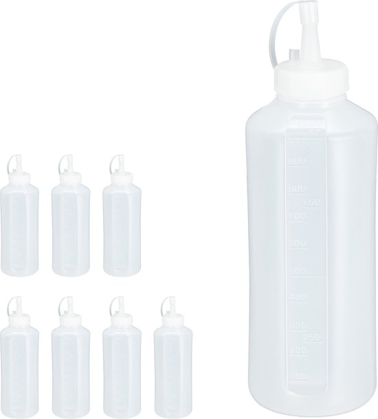 8x knijpfles transparant - sausfles kunststof - doseerflessen set - 1000 ml van Merkloos