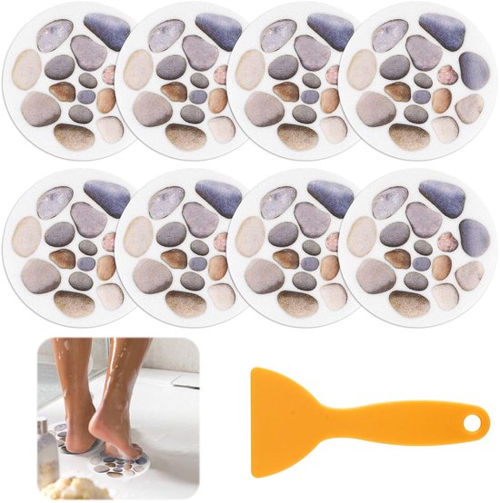 8x Ronde Antislip Stickers voor Douche en Badkuip - Zelfklevend met Steenpatroon