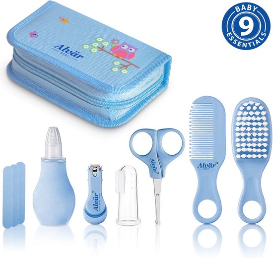 9-delig baby verzorgingskit - baby verzorgingsset - baby verzorgingsproducten - Manicure set - Nagelset - Newborn Care set - Kraam cadeau - Manicureset - nagelknipper, nagelvijl, nagelschaartje, Borstel en kam - Neuszuiger en vingertandeborstel van Lupilu