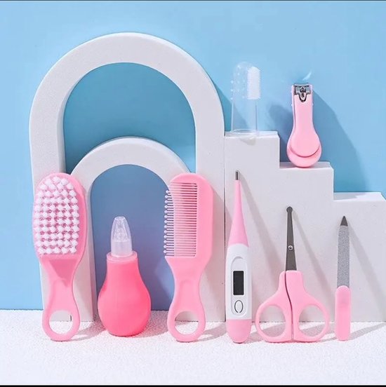 9-delige Baby Verzorgingsset - Kraam cadeau - Incl. Opberg/-Reisdoosje - Baby Borstel - Baby Verzorgingsproducten - Nagelset - Manicure set - babyshower cadeau van Merkloos