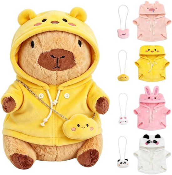 9 stuks 30 cm pluche Capybara, schattige Capybara pluche pop met kleding, pluche pop, simulatie speelgoed van Capibara, cadeau voor kinderen, cadeau voor verjaardag, Kerstmis