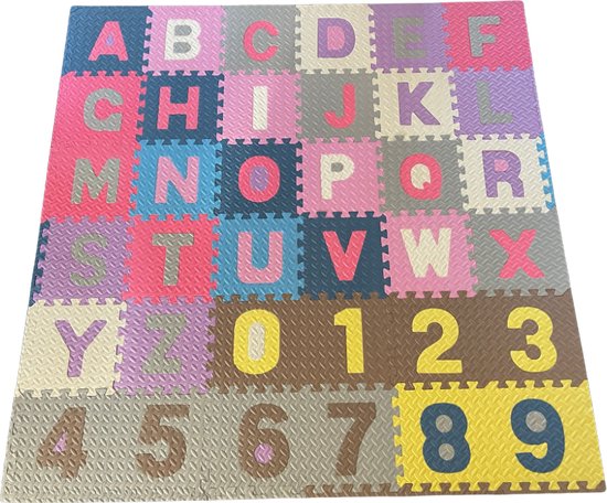 ABC / 123 Foam Puzzel Speelmat - 36 Speelmatten - 121 delig - Uitneembare Figuren - Afwerkranden - Multi Kleuren - Puzzelmat 182x182x1cm van ABC