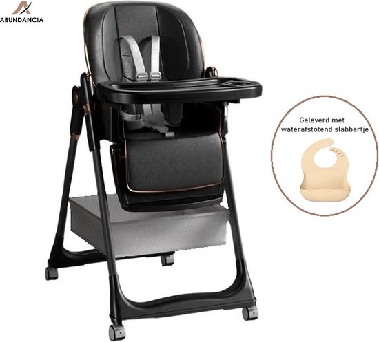 Abundancia® - Kinderstoel - Kinderzetel - Eetstoel - Inklapbaar - In hoogte Verstelbaar - Met Opberg vak - Incl. Slabbertje - Zwart van Abundancia®