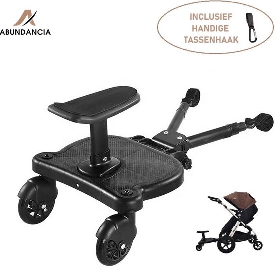Abundancia® - Universeel Kinderwagen/Buggy Meerijdplankje - Nu met tassenhaakje - Incl. Zitje - Verstelbaar - Zwart van Abundancia®