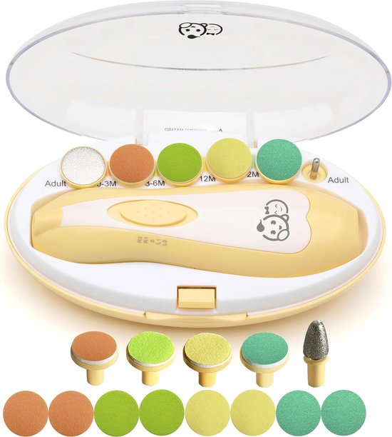 aby Elektrische nagelvijl 20 In 1, Nagelverzorging, Nail Clippers,Veilige Elektrische Baby Nail Trimmer, Baby Nail File Kit, Extra Vervanging Hoofden, Pasgeboren Peuter Tenen en Vingernagels, Trim en Polish (Geel) van aby