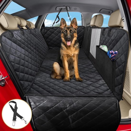 Achterbank hondendeken 4-in-1 autodeken - honden - zijbescherming - kijkvenster - waterdicht - antislip - veiligheidsgordel - auto - bestelwagen - SUV - 137 x 147 cm van Snoozy Pets