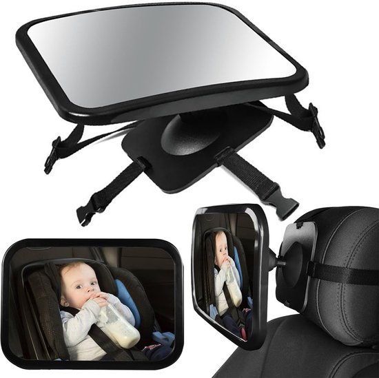 Achterbank spiegel voor Baby & Kind - 24,5 x 17,5 cm - Autospiegel Baby - Achteruitkijkspiegel - Baby Spiegel Auto - Veiligheidsspiegel - Voor Veilig Rijden - Baby Spiegel Auto - 360° Verstelbaar - Auto Accessoires - Shatterproof - Zwart - 1Stuk