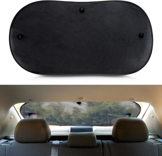 Achterste Zonnescherm Drie-Lagen Zwart Microgeperforeerd Opvouwbaar 100 x 50 cm. Beschermt het Interieur van de Auto tegen Zonnestralen. Snelle en Gemakkelijke Installatie. 100% Polyester.