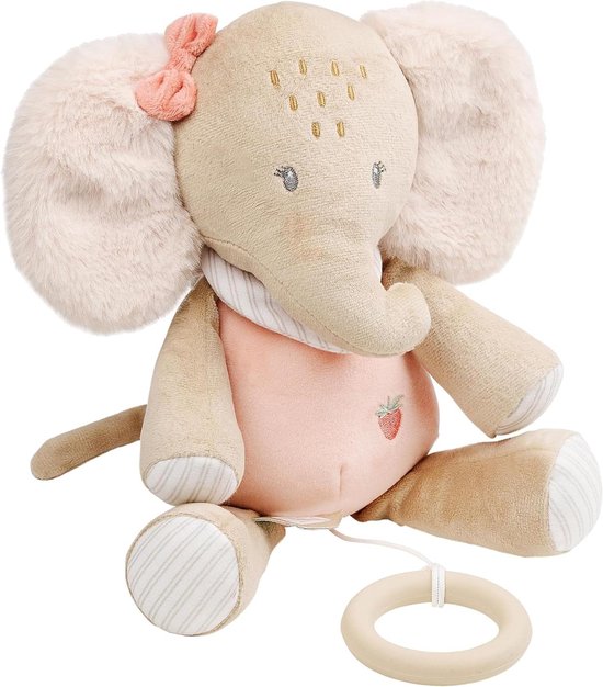 Actief Knuffeldier - Muziek Olifant - Baby Ontwikkeling - Vegan Geproduceerd - 24 cm - Oli Pink