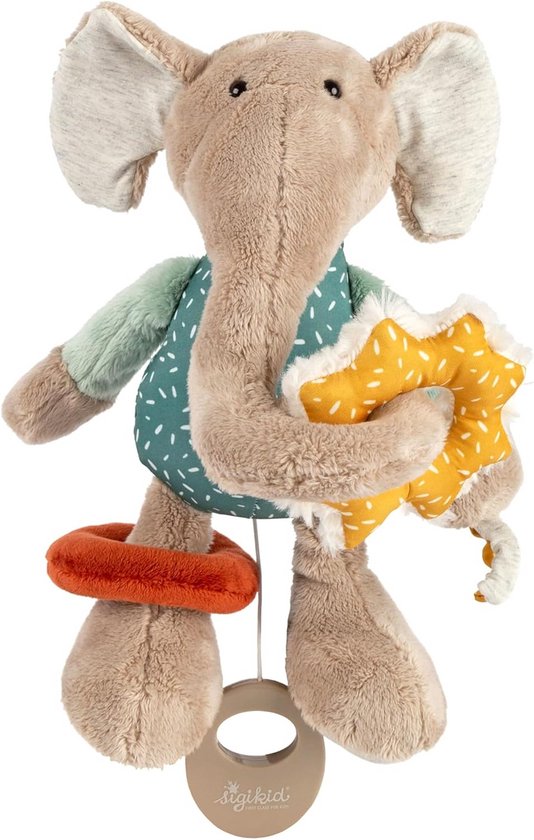 Actief Speelgoed Zachte Knuffeldier Olifant Mint Grijs met Rammelaar en Knettergeluid - Baby Sensorisch Speelgoed