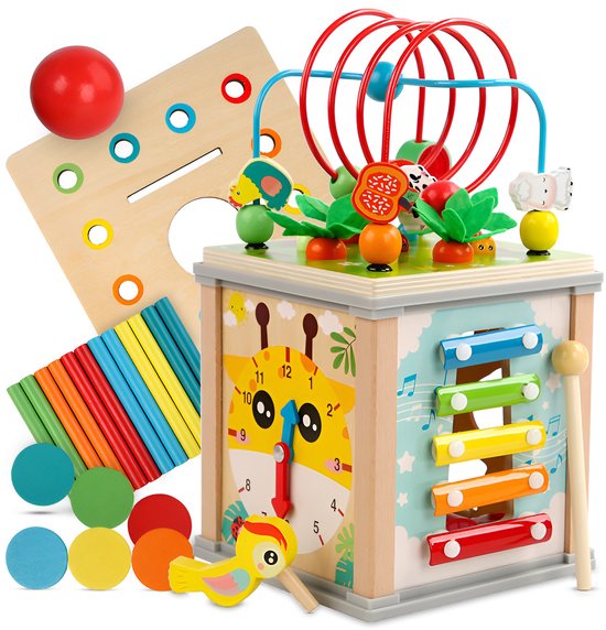 Activiteiten Kubus 10 in 1 - Montessori Speelgoed - Educatief Speelgoed - Houten Motoriek Kubus voor Baby & Peuter - 1+ Jaar van VarietyPlay