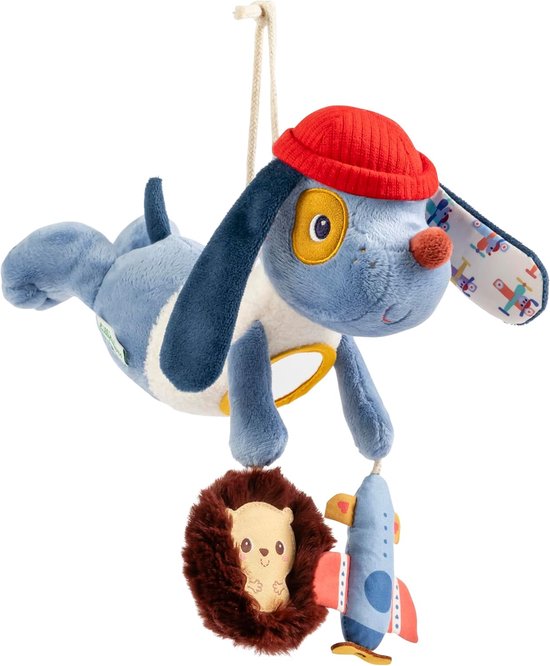 Activiteitenknuffel Hond - Baby Speelgoed - Baby Entertainment - Met Geluid en Tactiele Elementen - 26 cm - Blauw
