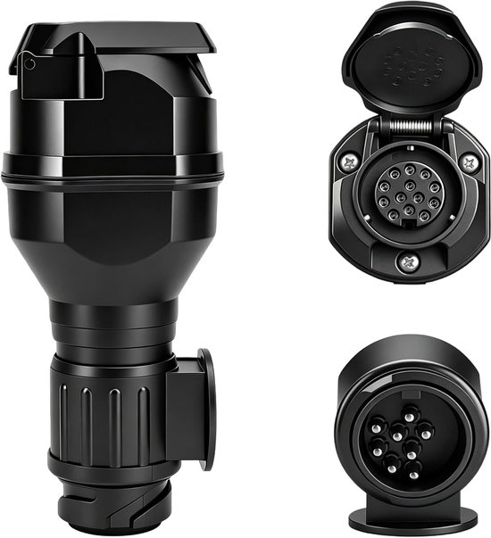Adapter stopcontact voor aanhanger, led, 13-polig naar 13-polig, CAN-bus adapter met belastingsweerstand 12 V, voor camper, auto en fietsendrager, waterdichte aansluiting met afdekking voor