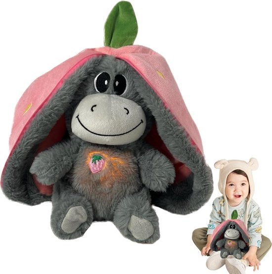 Ademend Ezel Pluche - Kalmerend Dier - Kind Ontwikkeling - Ritmische Ademhaling - 29 x 24 x 16 cm - Roze