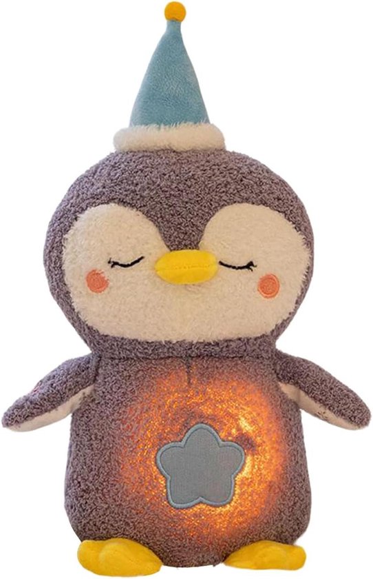 Ademend Knuffeldier - Sensorisch Speelgoed - Rustgevende Slaap - Sterrenprojectie Witte Ruis - 28 cm - Paars Grijs