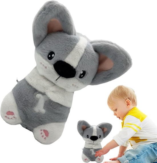 Ademend Knuffeldier - Slapende Hond - Rustgevende Slaap - Ritmische Ademhaling - 366 g - Grijs