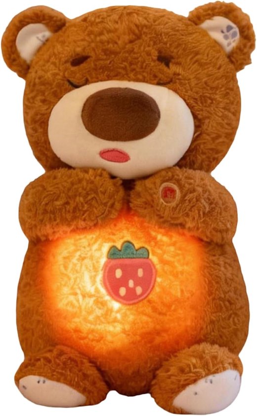Ademend Pluche Dier - Baby Slaapknuffel - Kalmerend Slapen - Hartslag Simulatie - 28 x 16 cm - Beige