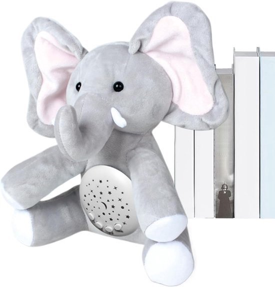 Ademende Knuffel - Muziek Knuffel - Rustige Nachtrust - Met Ademend Licht - 25 x 17 x 12 cm - Olifant