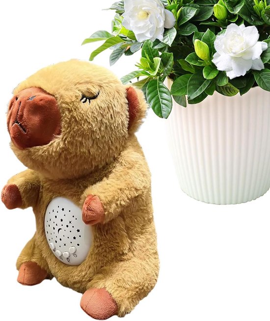 Ademende Knuffel - Pluche Dier Lichtgevende Knuffel - Slaapritueel Bevorderen - Dromerige Lichtprojectie - 30 cm - Amber