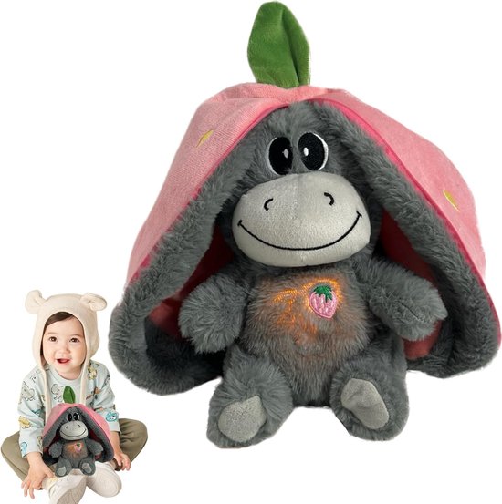 Ademende Pluche Ezel - Slaap Buddy - Ontspannend Comfort - Ritmische Adem Beweging - 29 x 24 x 16 cm