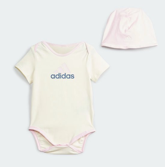 Adidas | Rompertje met mutsje | Roze - Ivoor | giftset | maat 98 van Adidas