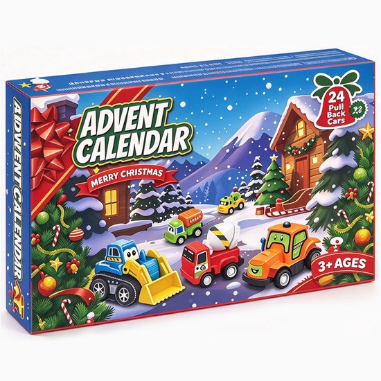 Adventskalender 2026 - Voor Kinderen Jongens - 24 Dagen Kerst Aftelkalender Met Uittrekbare Auto's En Voertuigen - Vakantiecadeaus Kerstadventskalenders Autoset Voor Kinderen Peuters Jongens