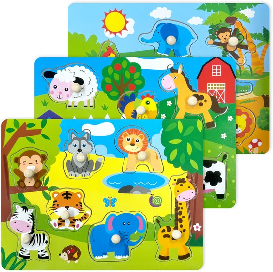 AE Educational - 3 legpuzzels - Dieren - Voor Baby & Peuter - Educatief speelgoed - 1+ Jaar van Merkloos