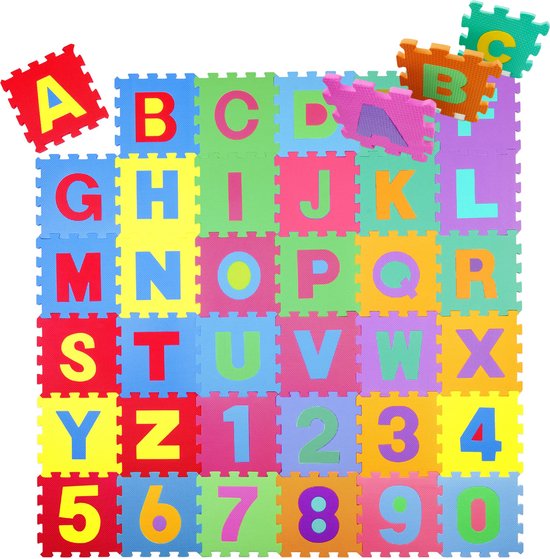 Aerend - Speelmat XL - 72 delig Puzzelmat met letters & cijfers - Eva Foam speelkleed voor baby's & kinderen, 180x180 cm van Aerend