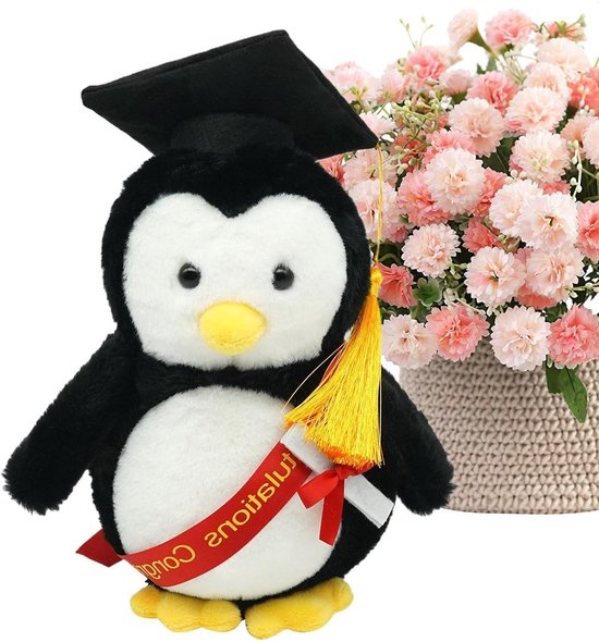 Afstudeer Pinguïn,Feestelijk Kalmerend Draagbaar,Pluchen Knuffelbeest Afstudeer Outfit | Geschikte voor de Kleuterscholen, het College, Universiteit en de Middelbare Scholen