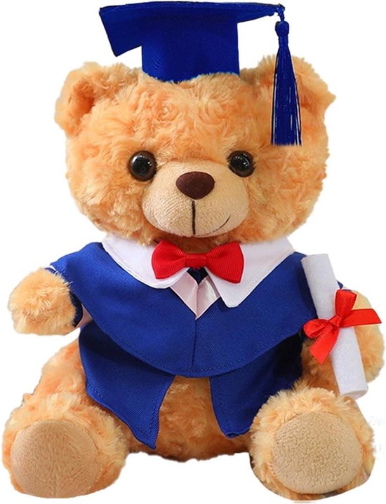 Afstudeerbeer Pluche - Knuffel Beer - Herdenking Mijlpaal - Symbolische Kleding - 25 cm - Blauw
