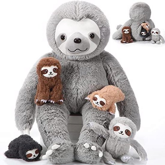 Afstudeercadeau voor Kinderen - Pluche Luiaards met Baby's - 5 Stuks - 32 cm van Merkloos