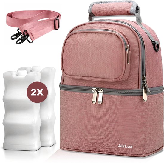 AirLux Kolftas - Luxe Koeltas met Koelelementen - Kolftas voor Onderweg - Moedermelk tot 12 uur Koel - Koeltas Kolf - Koeltas Moedermelk - Bewaartas babyvoeding - Handtas - Schoudertas - Rugzak - Roze van Merkloos