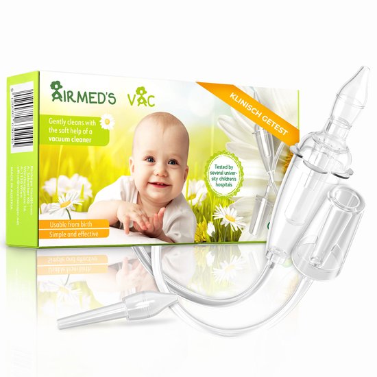 Airmed’s Vac neuszuiger voor baby en peuter – Vanaf geboorte – Met zuigkrachtbegrenzing – Voor aansluiting op stofzuiger