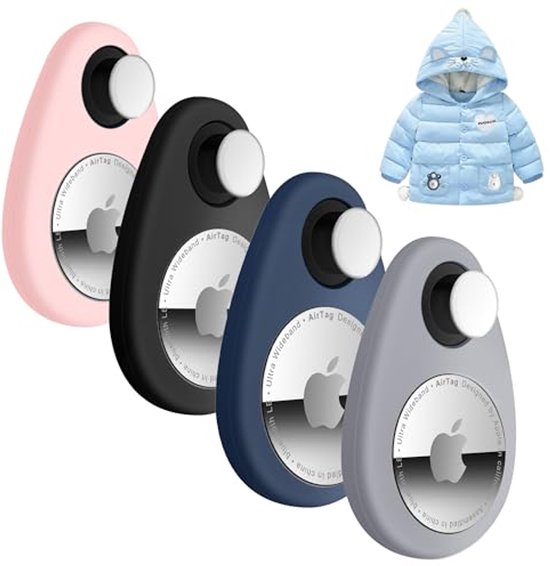 Airtag-houder voor kinderen - 4-pack GPS-trackerhoes - siliconen hoesje met pinnen voor anti-verwijdering - geschikt voor kinderen, ouderen en huisdieren (grijs, zwart, blauw) van Weewooday