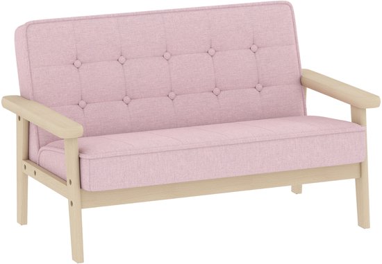 Aiyaplay Kids Sofa-Kortpolig stof, rubberhout-77L x 42B x 48H cm-Roze van AIYAPLAY