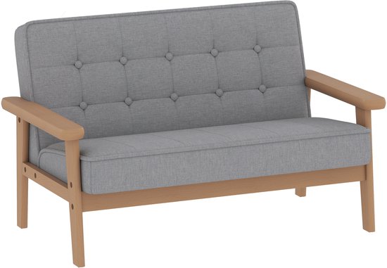 AIYAPLAY Kinderbankje Kortpolige stof, rubberhout 77L x 42B x 48H cm Grijs van Merkloos