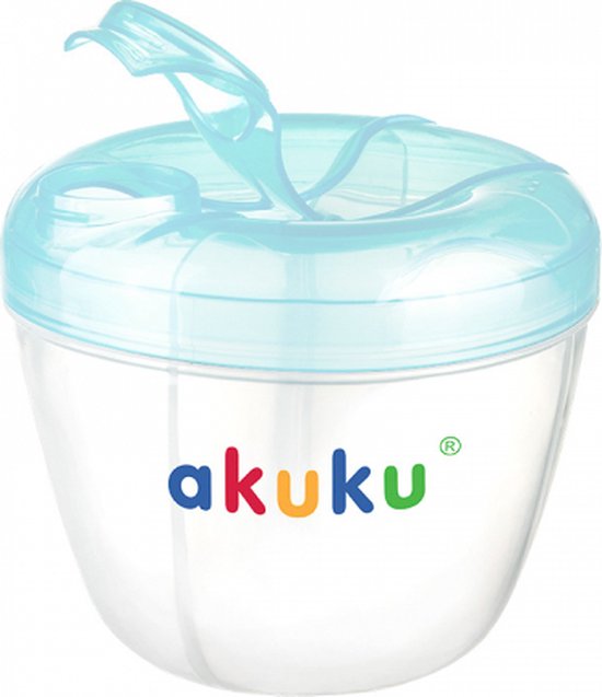 Akuku Melkpoeder Dispenser Voor 4 voedingen - Poedertoren - Babymelkpoeder bakje - blauw van Akuku