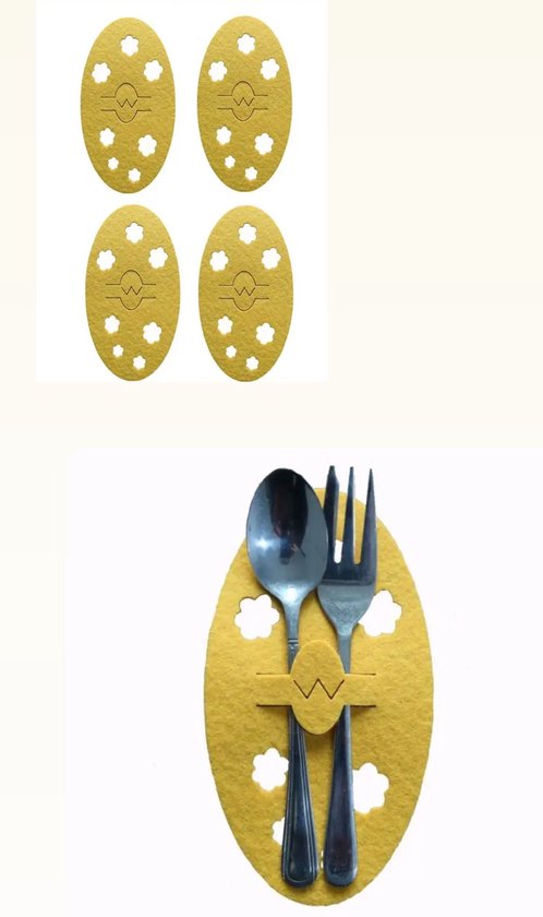Akyol - Bestekhouder Pasen - 4 stuks - Bestek Hoesjes - Tafel Houders - Paas Decoratie - Versiering - konijn - gouden bestekhouders - Paasdag - ei - Kippen - bestekhouder dieren van Akyol