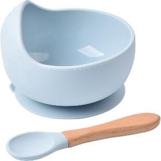 Akyol - Kinderbord met Zuignap - Babyservies – Babybordjes – Baby bord Antislip – Babybord zonder Knoeien – Kinderservies - Baby Kommetje - Inclusief Lepel – Kinderbordje met Bestek - Blauw van Akyol
