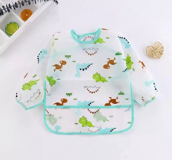 Akyol - kliederschort - schort baby - kliederschort voor baby's - kliederen - baby - kinderen - knutselschort - knutselen - dinosaurus - babyschort - dino kliederschort - Waterdicht van Akyol