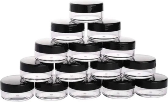 Akyol - reisverpakkingen - mini creme potjes - samples - proefmonster potjes - 6 stuks - verpakking - verpakking met deksel - 6 bakjes - bakjes met een zwarte deksel van Akyol