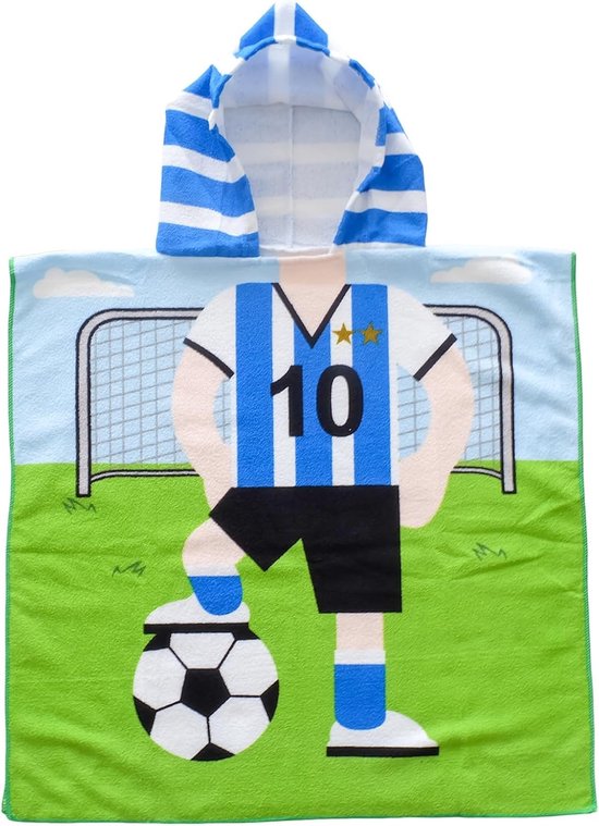 aladdien - Poncho handdoek kinderen - Badstof - Capuchon - Thuis strand zwembad - Voetbal - Sneldrogend - Geschikt voor jongens meisjes - Blauw